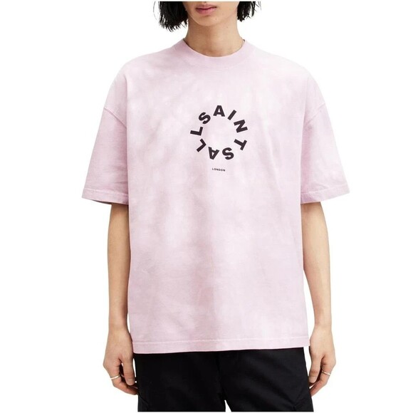All Saints Other - ALLSAINTS London Pink Tie Dye Tierra Oversized Crew Logo T-Shirt Tee Mens Sz XL